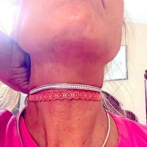 Victoria Leland Design Pink Lace and Silver Choker Necklace